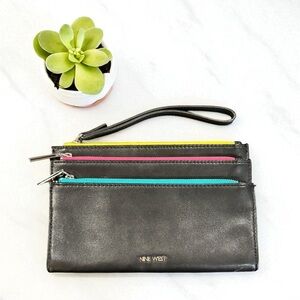 Nine West Black Wristlet with Vibrant Accents color designer wallet card slots